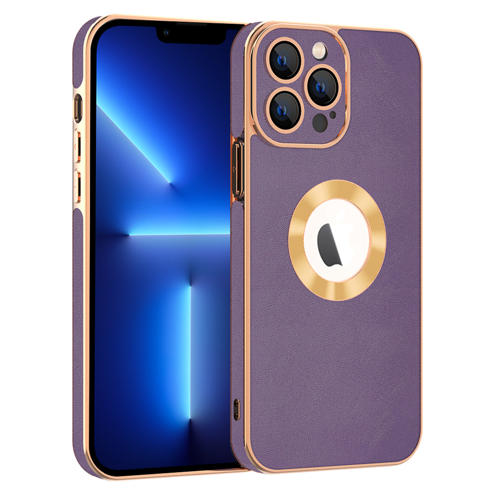For iPhone 13 Pro Max 6.7 inch Electroplating Phone Cover PU Leather TPU Frame PC Back Phone Case - White For iPhone 13 Pro Max 6.7 inch Electroplating Phone Cover PU Leather TPU Frame PC Back Phone Case - White